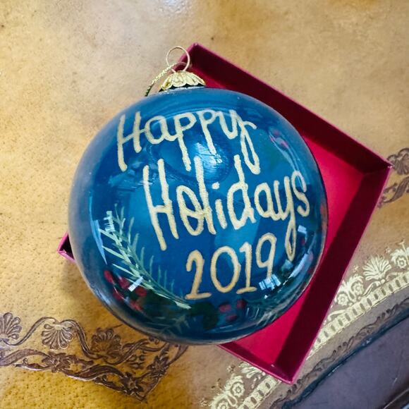 Pier One 2019 Li Bien Snowman Ornament Happy Holiday Reverse Painted Glass NEW - Picture 2 of 8